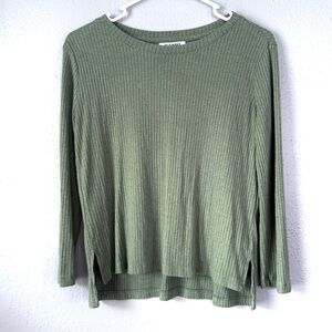 Old Navy Olive Army Green Rayon Knit Top Basic Long Sleeve Shirt L 10-12y